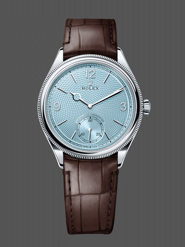 Rolex 1908 52506 0002 Ice Blaues Zifferblatt Brown Leather Strap 39 mm Replica Watch