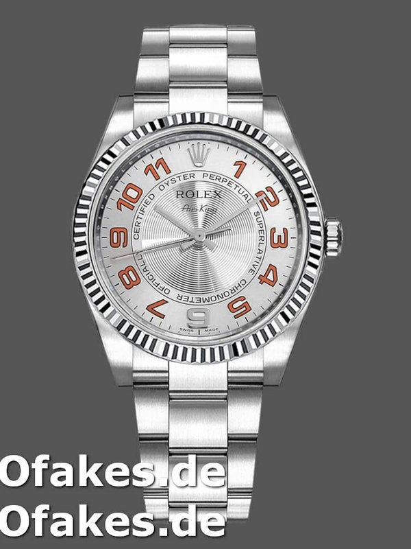 Rolex Oyster Perpetual Air-King 114234 Silver Orange Arabic Dial 34mm Unisex Replica Watch