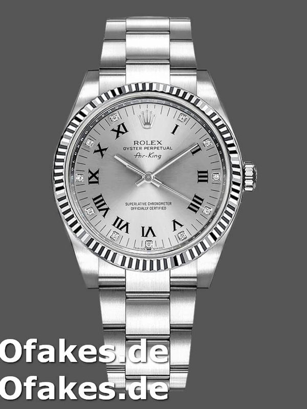Rolex Oyster Perpetual Air-King 114234 Silver Roman Diamond Dial 41mm Replica Watch