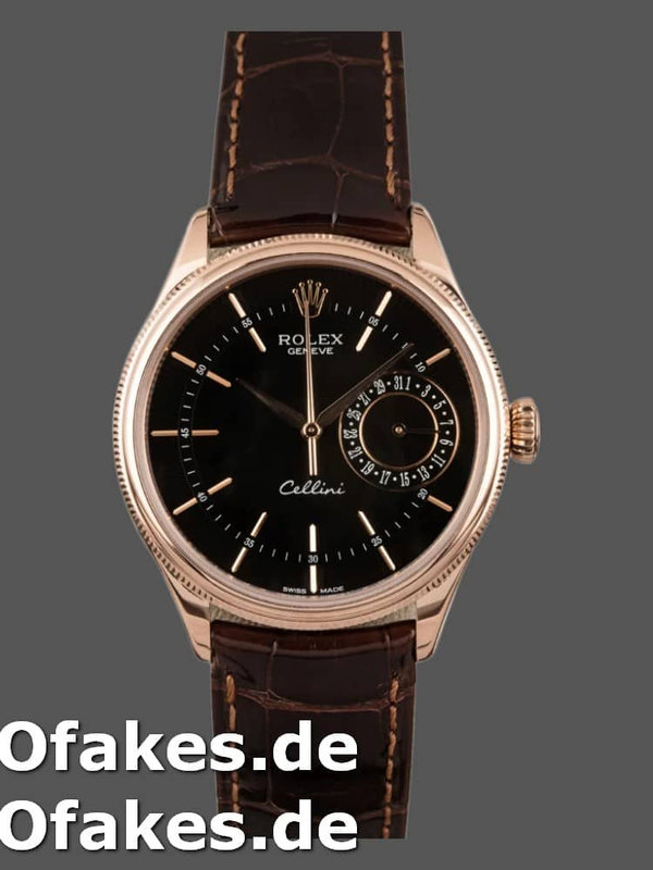 Rolex Cellini Date 50515 Brown Leather Black Index Dial 39mm Mens Replica Watch