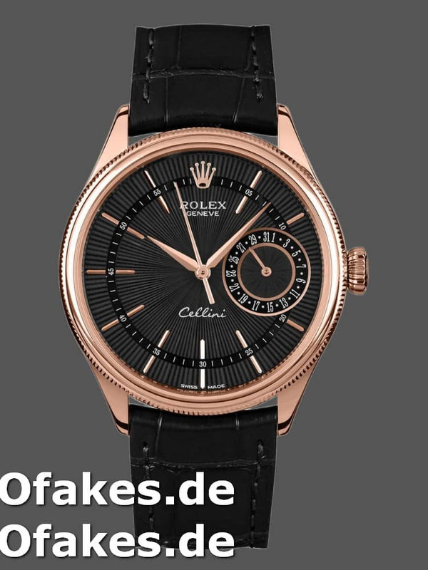 Rolex Cellini Date 50515 Rose Gold Black Index Dial 39mm Herren Replica Watch
