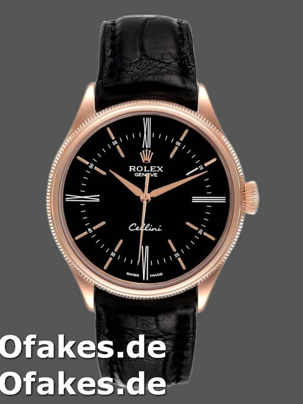Rolex Cellini Time 50505 Black Leather Strap Schwarzes Zifferblatt 39mm Mens Replica Watch