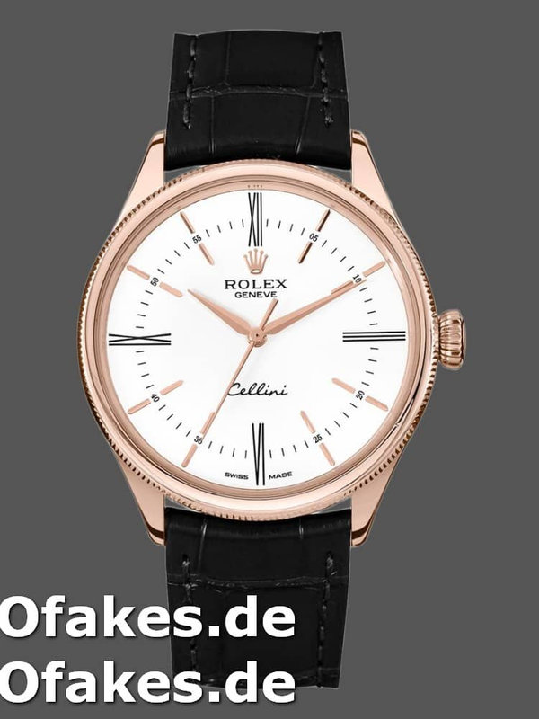 Rolex Cellini Time 50505 Black Leather Strap White Dial 39mm Mens Replica Watch
