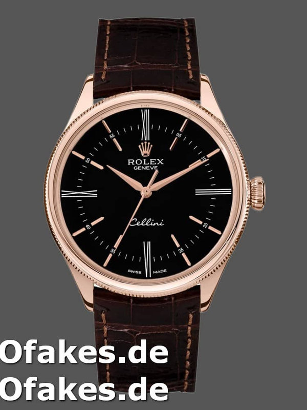 Rolex Cellini Time 50505 Brown Leather Strap Schwarzes Zifferblatt 39mm Mens Replica Watch