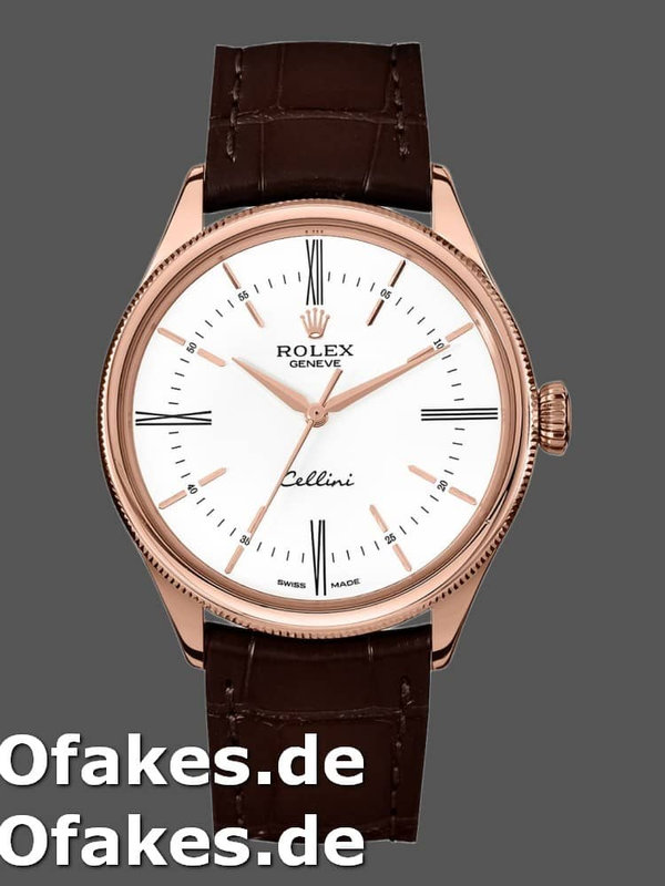 Rolex Cellini Time 50505 Brown Leather Strap White Dial 39mm Mens Replica Watch