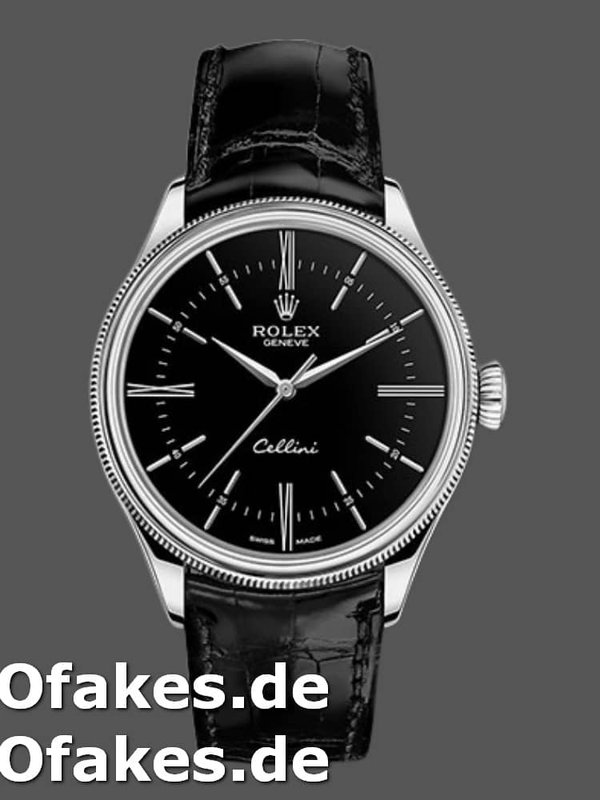 Rolex Cellini Time 50509 Black Leather Strap Schwarzes Zifferblatt 39mm Herren Replica Watch