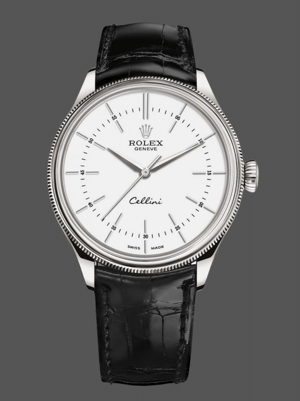 Rolex Cellini Time 50509 Black Leather Strap White Dial 39mm Mens Replica Watch