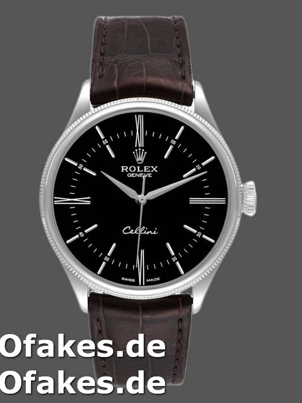 Rolex Cellini Time 50509 Brown Leather Strap Schwarzes Zifferblatt 39mm Mens Replica Watch
