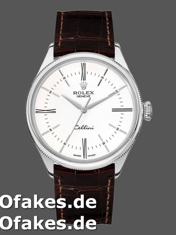 Rolex Cellini Time 50509 Brown Leather Strap White Dial 39mm Mens Replica Watch
