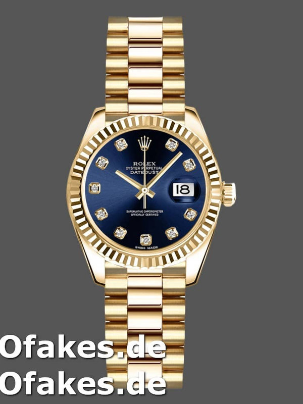 Rolex Datejust 179178 Blue Diamonds Dial Yellow Gold 26MM Lady Replica Watch