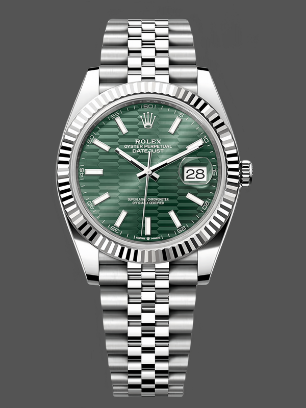 Rolex Datejust 41mm Stainless Steel 126334 0030 Mint Grünes Zifferblatt Fluted Jubilee