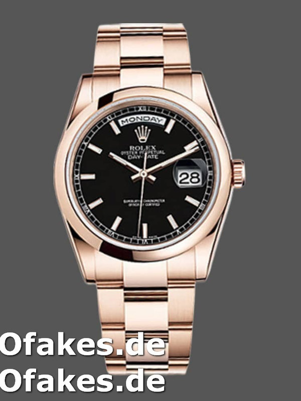 Rolex Day Date 118205 Schwarzes Zifferblatt Rose Gold 36mm Unisex Replica Watch