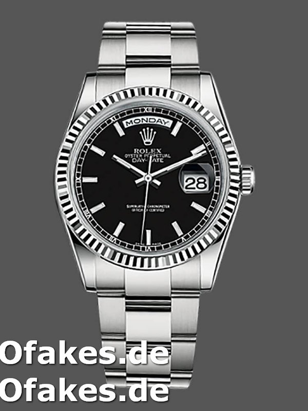 Rolex Day-Date 118239 Schwarzes Zifferblatt Fluted Bezel 36mm Unisex Replica Watch