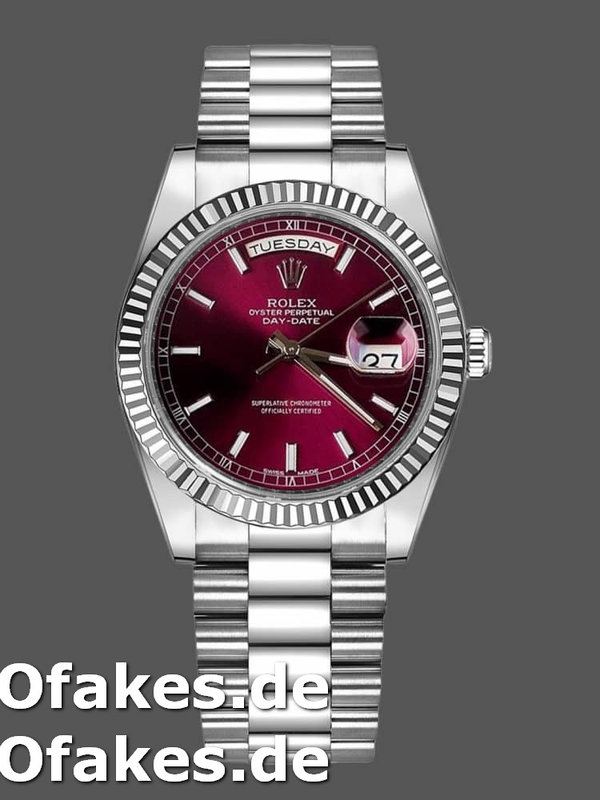 Rolex Day-Date 118239 Cherry Red Dial Fluted Bezel 36mm Lady Replica Watch