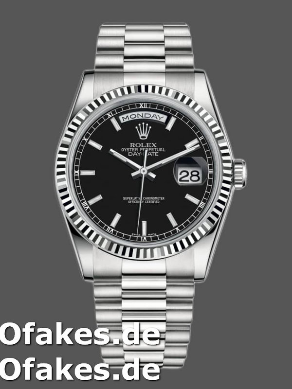Rolex Day-Date 118239 White Gold Schwarzes Zifferblatt Fluted Bezel 36mm Unisex Replica Watch