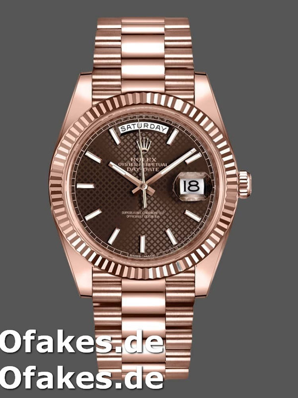 Rolex Day-Date 228235 Chocolate Brown Diagonal Motif Dial Fluted Bezel 40mm Mens Replica Watch