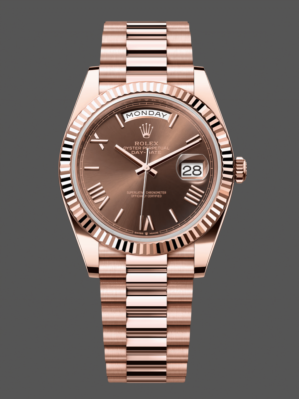 Rolex Day-Date 228235 Chocolate Brown Dial Fluted Bezel 40mm Mens Replica Watch