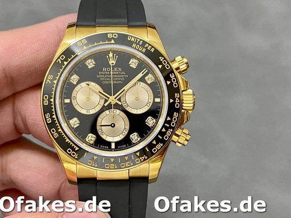 Replica Rolex Cosmograph Daytona 40 Gelbgold Schwarz Gummi m126518ln 0006