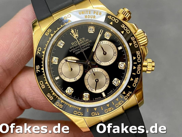 Replica Rolex Cosmograph Daytona 40 Gelbgold Schwarz Gummi m126518ln 0006