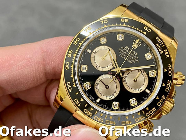 Replica Rolex Cosmograph Daytona 40 Gelbgold Schwarz Gummi m126518ln 0006