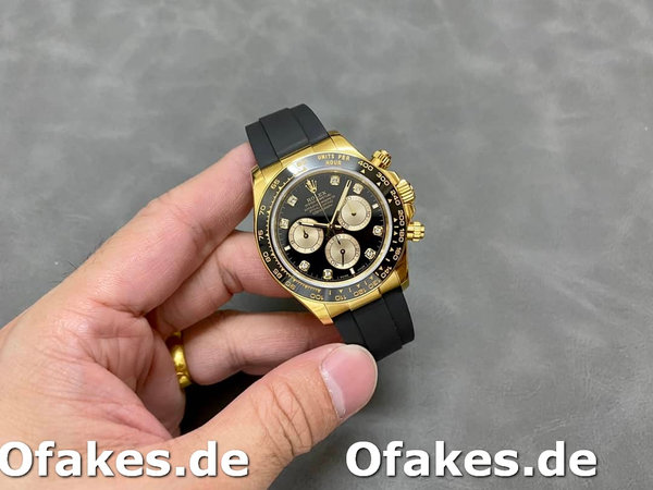 Replica Rolex Cosmograph Daytona 40 Gelbgold Schwarz Gummi m126518ln 0006