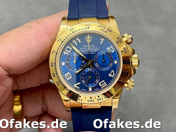 Replica Rolex Cosmograph Daytona Gelbgoldgehäuse Blaues Zifferblatt 116518 Herrenuhr