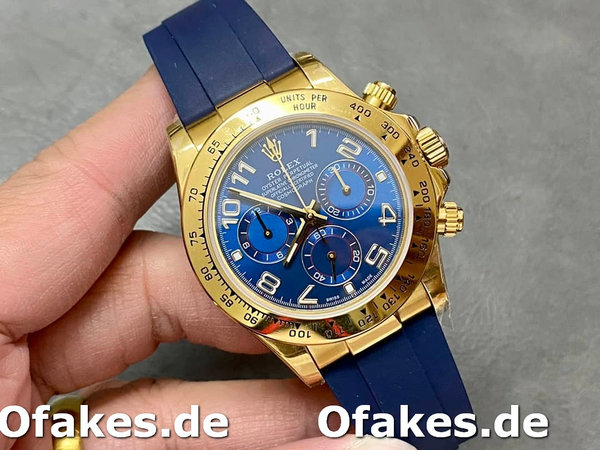 Replica Rolex Cosmograph Daytona Gelbgoldgehäuse Blaues Zifferblatt 116518 Herrenuhr