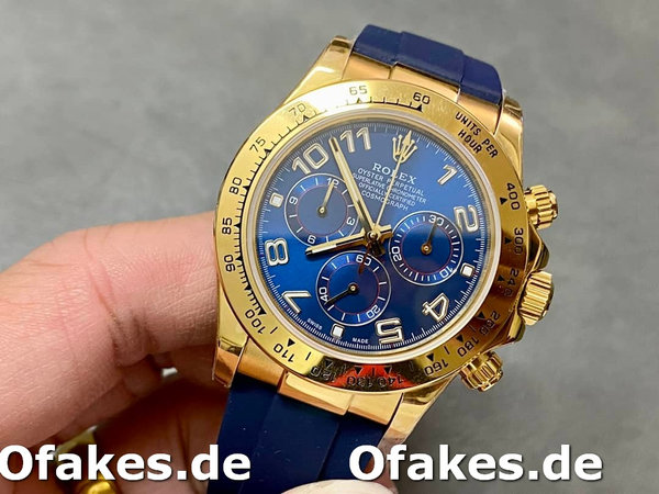 Replica Rolex Cosmograph Daytona Gelbgoldgehäuse Blaues Zifferblatt 116518 Herrenuhr