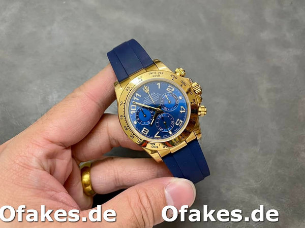 Replica Rolex Cosmograph Daytona Gelbgoldgehäuse Blaues Zifferblatt 116518 Herrenuhr