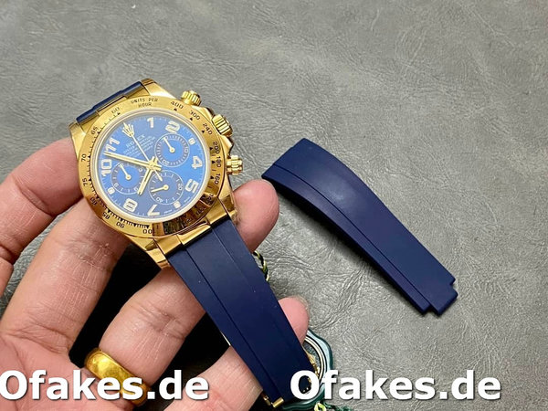 Replica Rolex Cosmograph Daytona Gelbgoldgehäuse Blaues Zifferblatt 116518 Herrenuhr