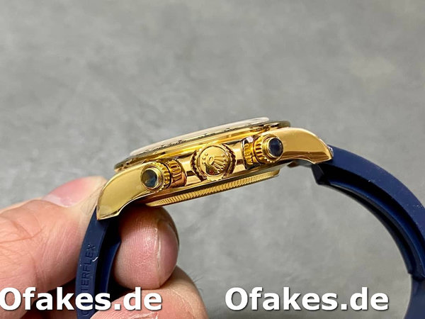 Replica Rolex Cosmograph Daytona Gelbgoldgehäuse Blaues Zifferblatt 116518 Herrenuhr