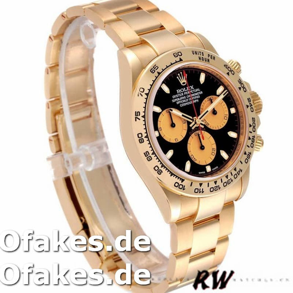 Replica Rolex Daytona 116508 Gelbgold Schwarzes Zifferblatt 40MM Herren Replica Uhren