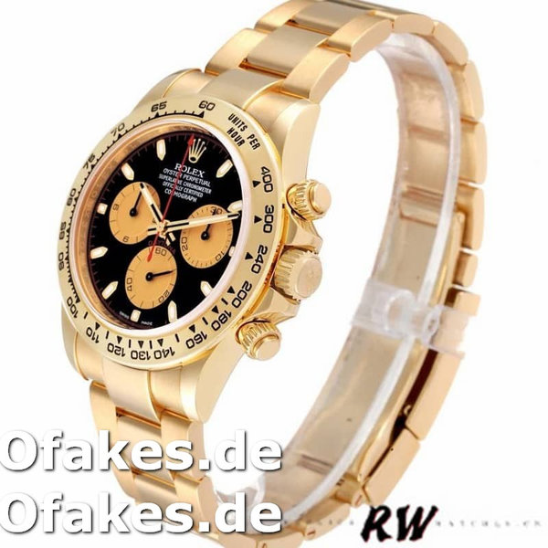 Replica Rolex Daytona 116508 Gelbgold Schwarzes Zifferblatt 40MM Herren Replica Uhren