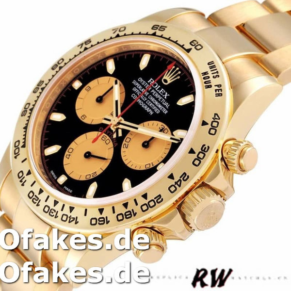 Replica Rolex Daytona 116508 Gelbgold Schwarzes Zifferblatt 40MM Herren Replica Uhren