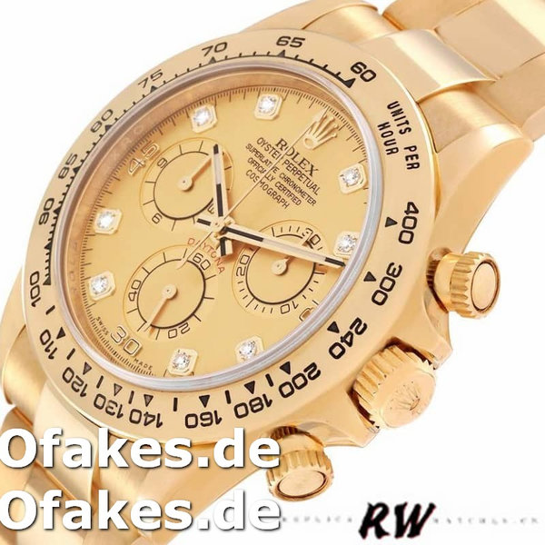 Replica Rolex Daytona 116508 Gelbgold Champagner Diamant Zifferblatt 40MM Herren Replica Uhren