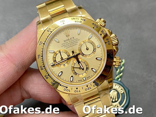 Super Clone Men's Rolex Daytona-116508, 40mm, Yellow Gold, Champagne Index Dial, Men’s Champagne