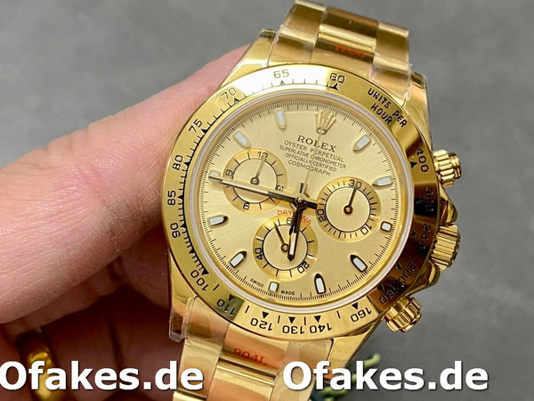 Super Clone Men's Rolex Daytona-116508, 40mm, Yellow Gold, Champagne Index Dial, Men’s Champagne