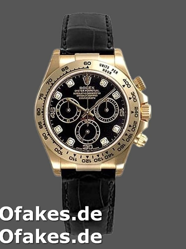 Rolex Daytona 116518 Black Diamond Dial Black Leather strap 40mm Herren Replica Watch