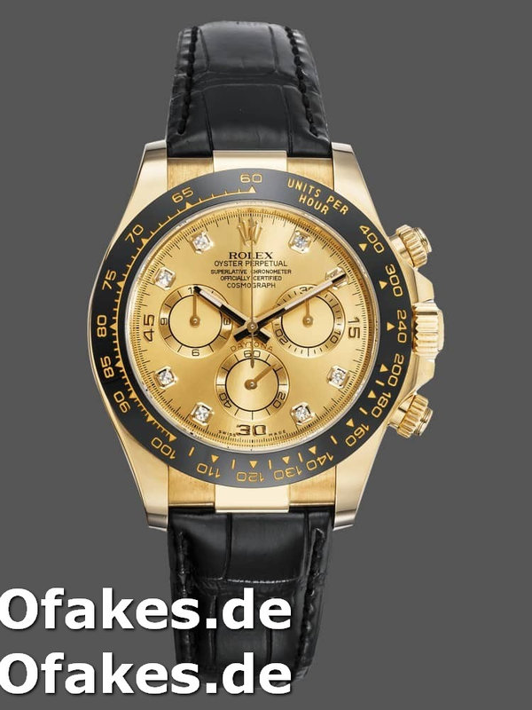 Rolex Daytona 116518 Leather Strap Diamond Champagne Dial 40mm Herren Replica Watch