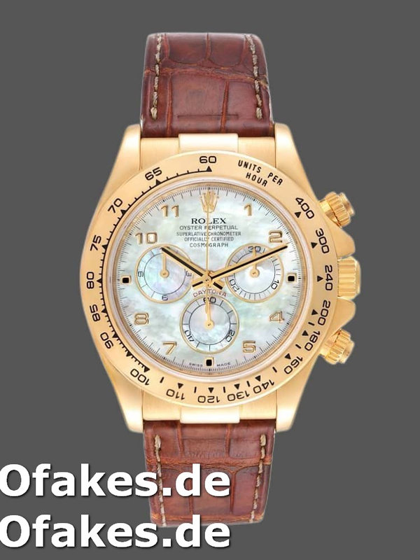 Rolex Daytona 116518 Yellow Gold MOP Dial Brown Strap 40mm Mens Replica Watch