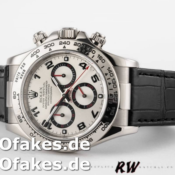 Rolex Daytona 116519 Black Alligator Leather strap silver Dial 40mm Herren Replica Watch