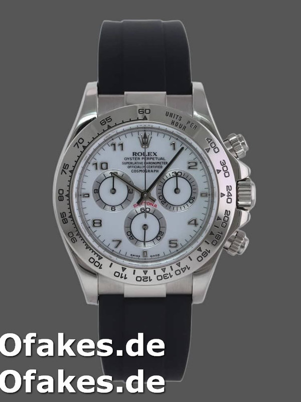 Rolex Daytona 116519 white Arabic dial Black Rubber strap 40mm Herren Replica Watch