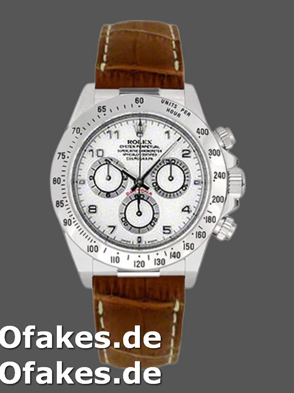 Rolex Daytona 116519 white Arabic dial brown leather strap 40mm Herren Replica Watch