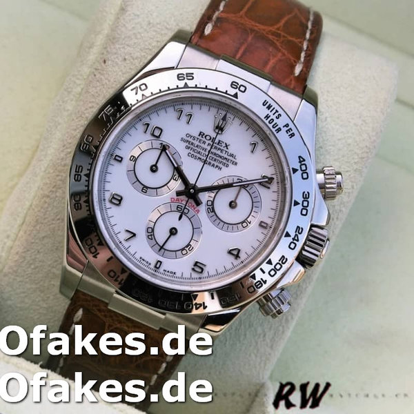 Rolex Daytona 116519 white Arabic dial brown leather strap 40mm Herren Replica Watch