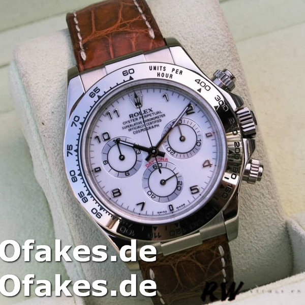 Rolex Daytona 116519 white Arabic dial brown leather strap 40mm Herren Replica Watch