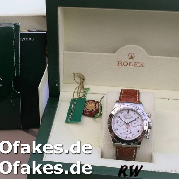 Rolex Daytona 116519 white Arabic dial brown leather strap 40mm Herren Replica Watch