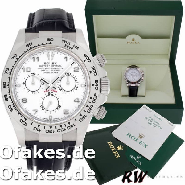 Rolex Daytona 116519 White Dial Black Leather strap 40mm Mens Replica Watch