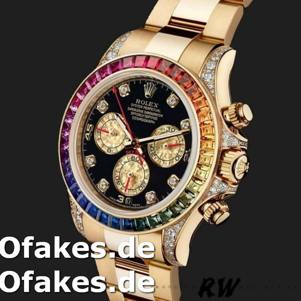 Replica Rolex Daytona 116528 Rainbow Bezel Black Diamond Dial 40mm Herren Replica Uhren