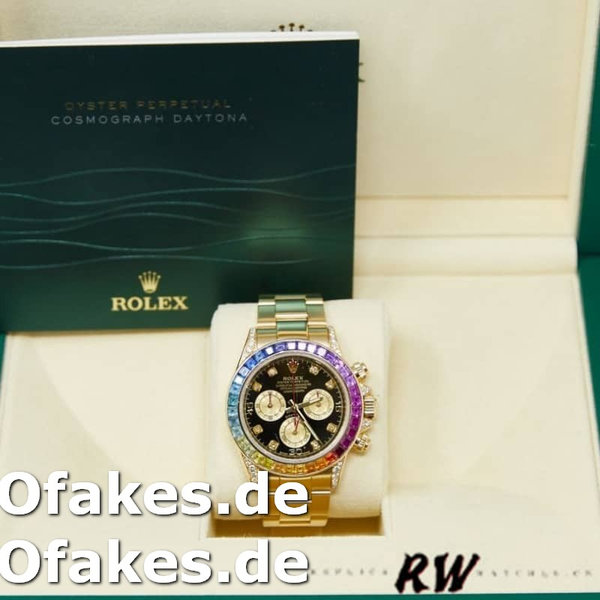 Replica Rolex Daytona 116528 Rainbow Bezel Black Diamond Dial 40mm Herren Replica Uhren
