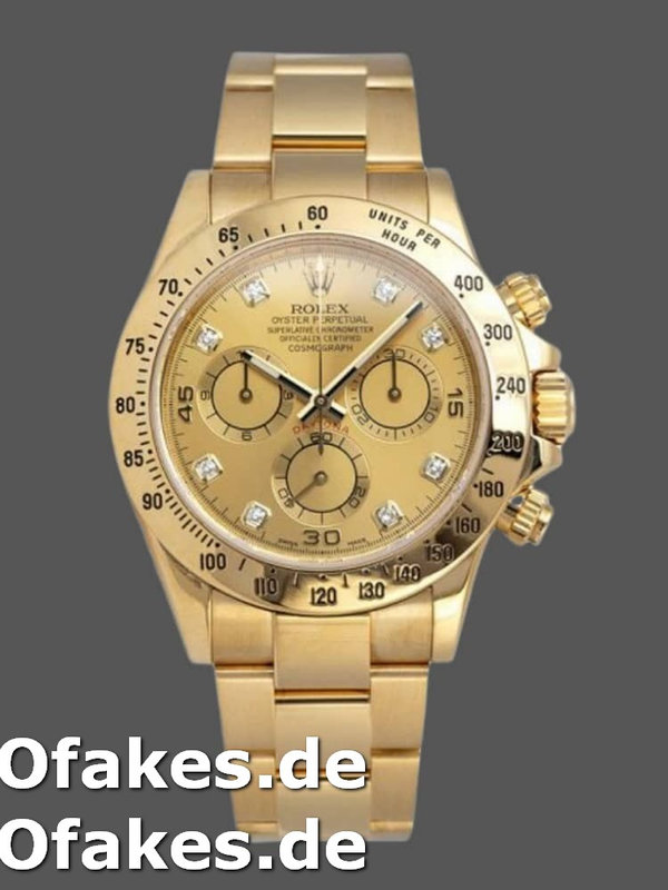 Rolex Daytona 116528 Yellow Gold Champagne Diamond Dial 40mm Herren Replica Watch